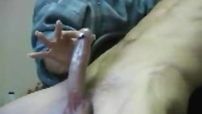 Shy damsel rubs her boyfriend's cock shyly till he finishes off