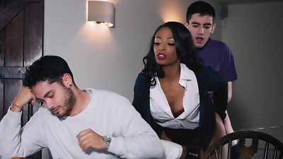 Stellar ebony fucked by youthful boy in heavy modes