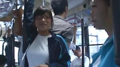 Chinese Stunner In Glasses Gets Ass Poked in A Public Bus
