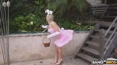 Cute blonde teen easter bunny egg hunt