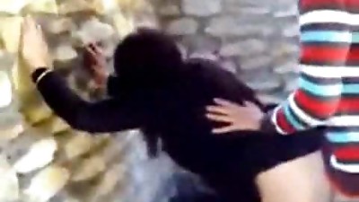 Bent over homemade sex outdoors